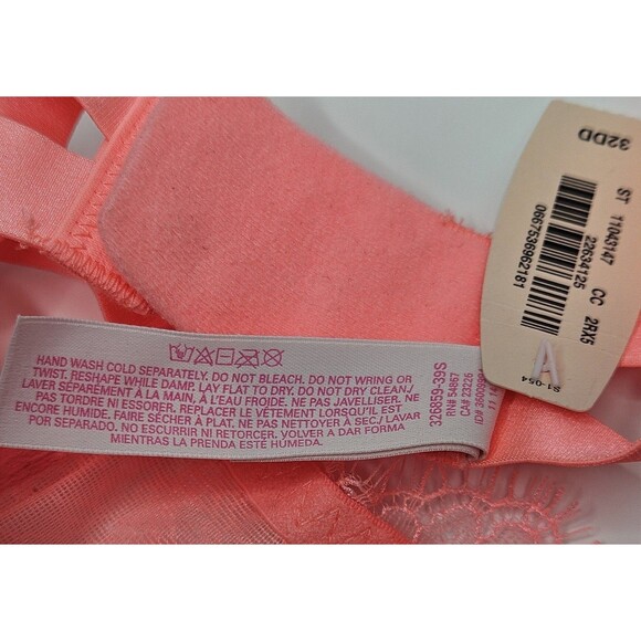 Victoria’s Secret Lined Perfect Coverage Push-Up Bra Pigeonnant 32DD NWT Coral - Picture 8 of 9